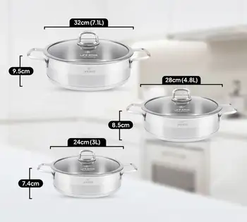سرویس تابه 6 پارچه استیل دو دسته لایف اسمایل مدلLIFEP12 SHR6 در سایز(24و 28و 32)