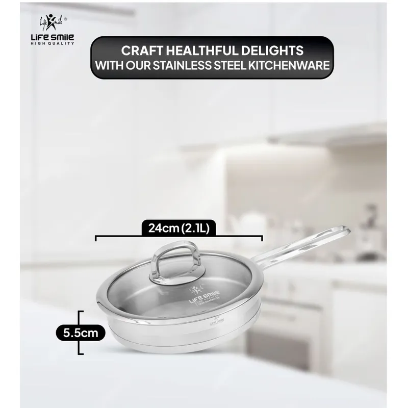 ماهیتابه تک دسته استیل لایف اسمایل مدلLIFEP12FRY - 24SILVR gallery1