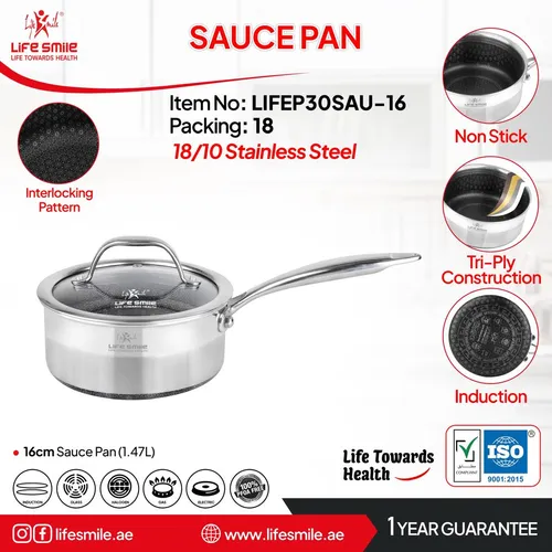 شیرجوش (قابلمه تک دسته) استیل کف لیزری لایف اسمایل مدل LIFEP30 سایز 16